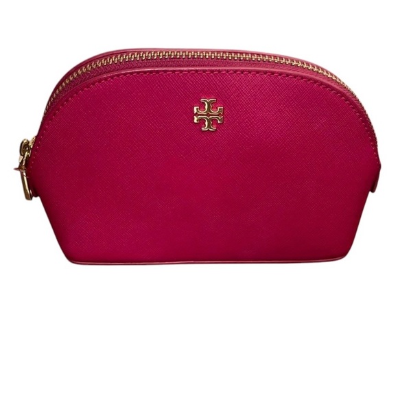 Tory Burch Robinson Emerson Leather Make Up Travel T Logo Cosmetic Zip Case - Picture 3 of 5